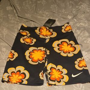 Floral Patterned Black and Orange Nike Shorts